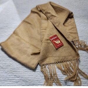 Capchatex Alpaca Wool Scarf Tan Camel Fringed Made in Peru New With Tags